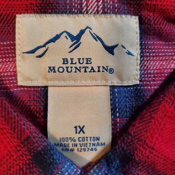 Women's 1X Plus Size Flannel Shirt Blue Mountain Pink, Blue, Red - Picture 4 of 4